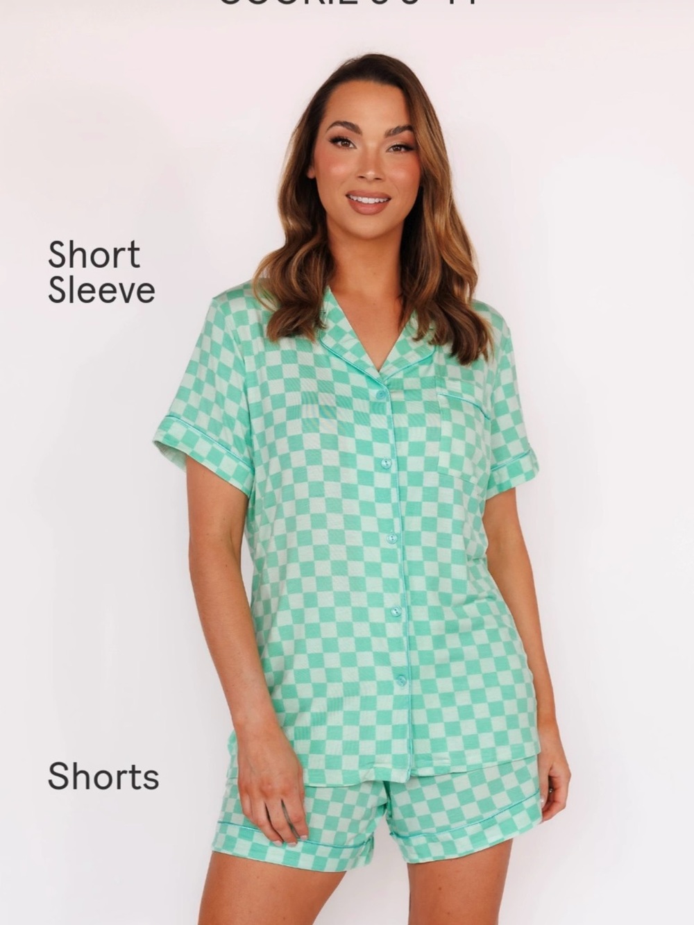 In my Sundays Sea foam Green Checkered Short Sleeve Pajama Set